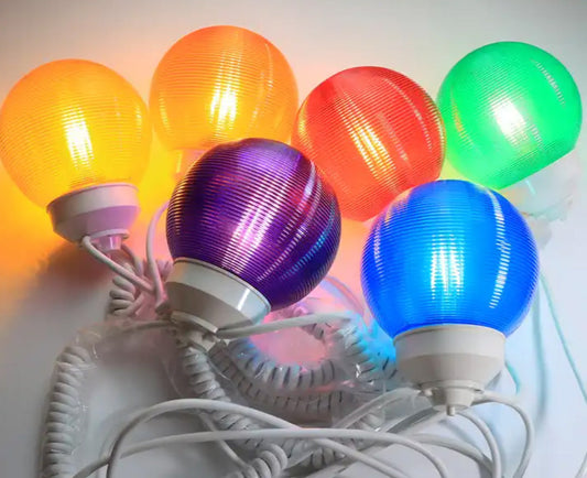 Package of (10) 6-Globe Light Set - Color Globes with White Curly String Cords