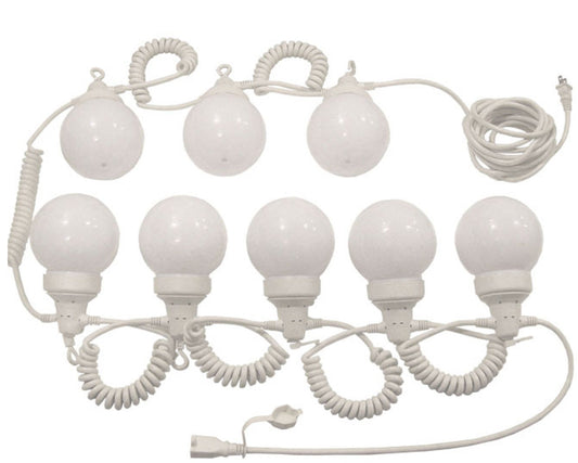 Package of (10) 8-Globe Light Set - White Globes with White Curly String Cords