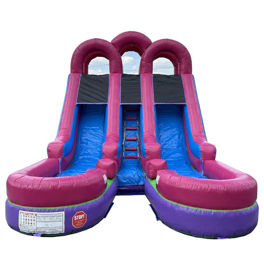 15'H Dual Lane Dura-Lite Pink Slide w Detachable Pool