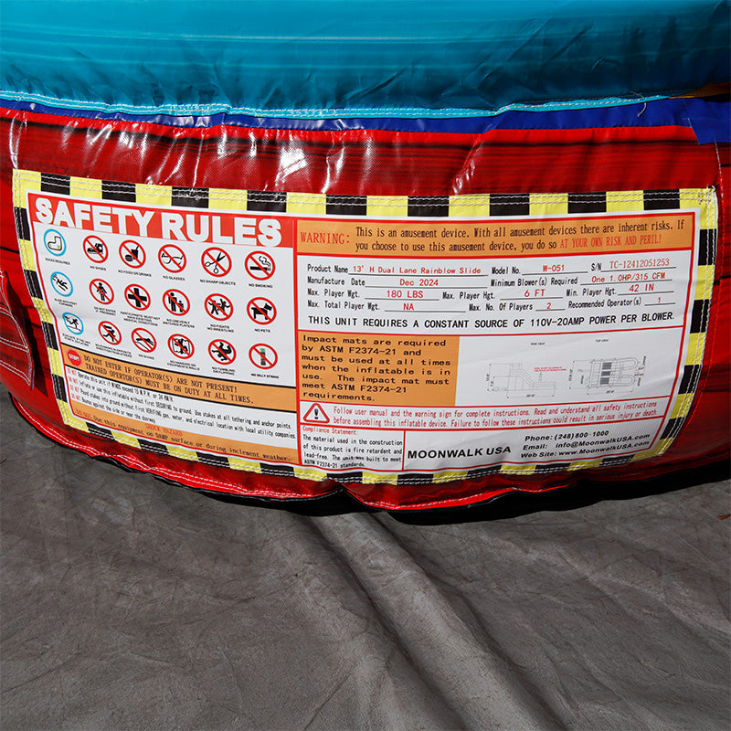 13'H Dual Lane Rainbow Water Slide with Deep Pool