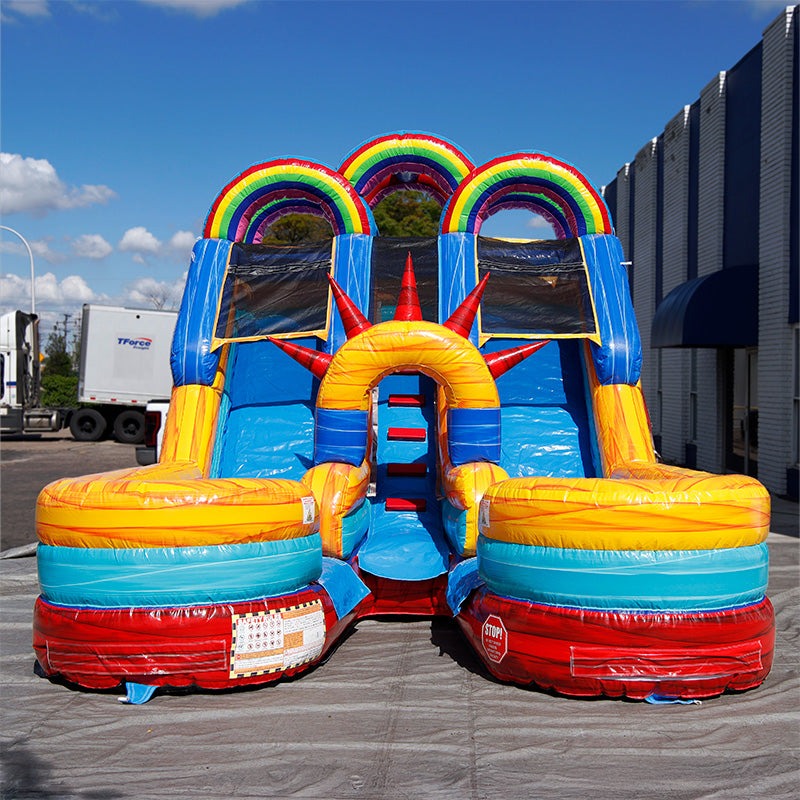 13'H Dual Lane Rainbow Water Slide with Deep Pool